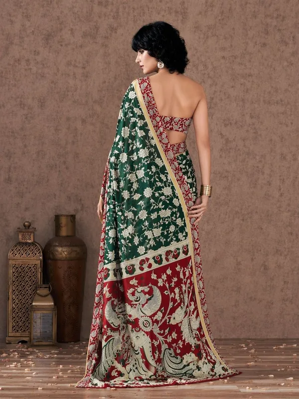 Leelavati_Printed_Floral_Print_Geometric_Print_Blocked_Printed_Daily_Wear_Pure_Cotton_Saree_Green