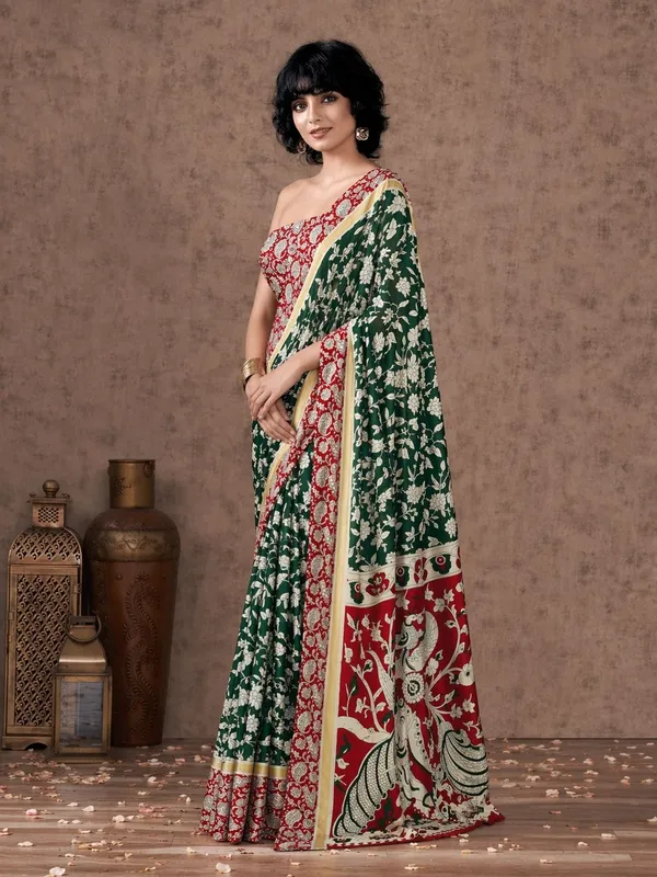Leelavati_Printed_Floral_Print_Geometric_Print_Blocked_Printed_Daily_Wear_Pure_Cotton_Saree_Green