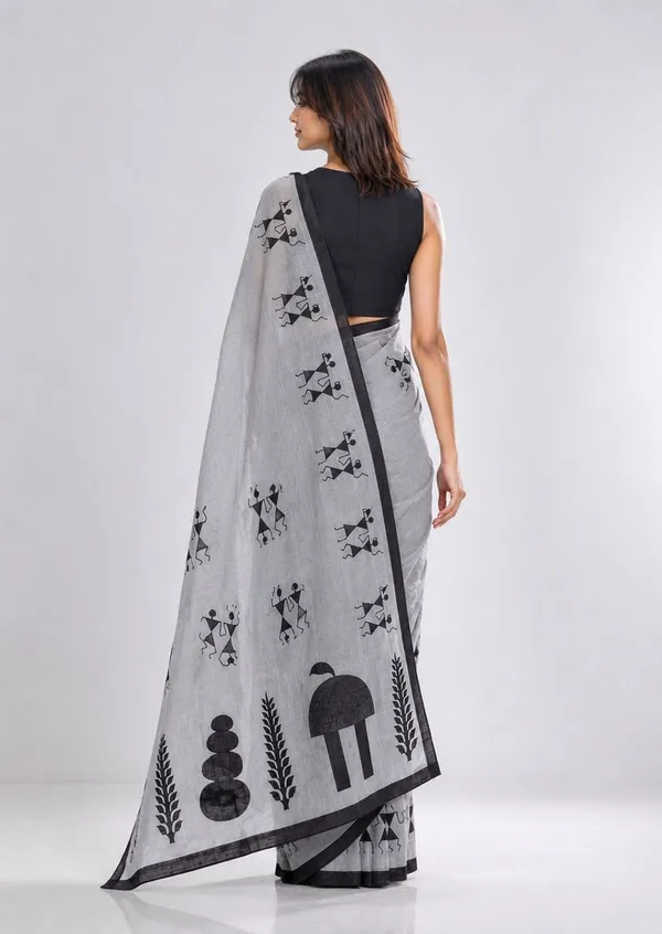Leelavati_Printed_Floral_Print_Geometric_Print_Blocked_Printed_Daily_Wear_Pure_Cotton_Saree_Grey