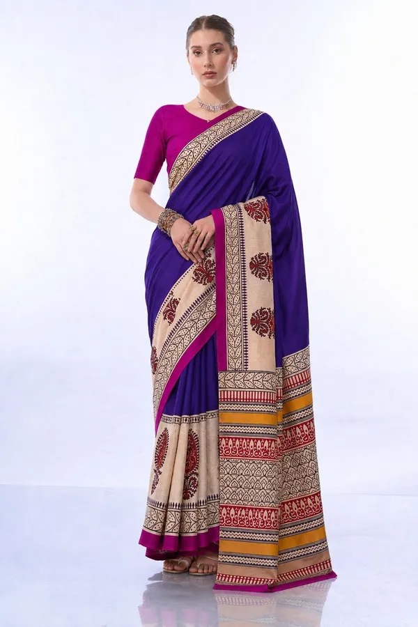 Leelavati_Printed_Floral_Print_Geometric_Print_Blocked_Printed_Daily_Wear_Pure_Cotton_Saree_Blue