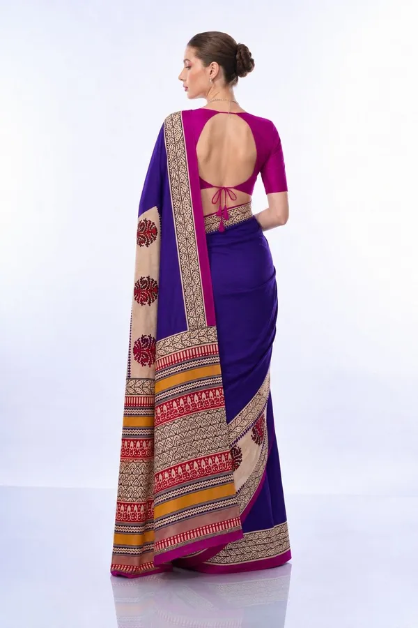 Leelavati_Printed_Floral_Print_Geometric_Print_Blocked_Printed_Daily_Wear_Pure_Cotton_Saree_Blue