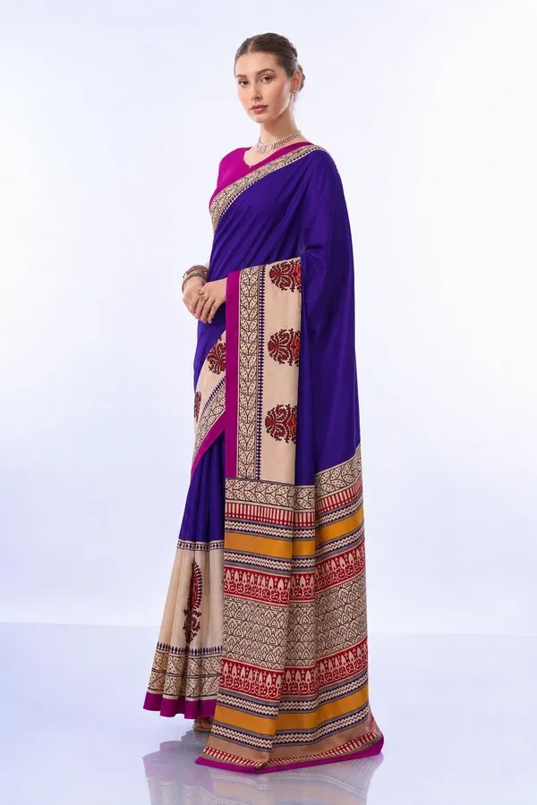 Leelavati_Printed_Floral_Print_Geometric_Print_Blocked_Printed_Daily_Wear_Pure_Cotton_Saree_Blue