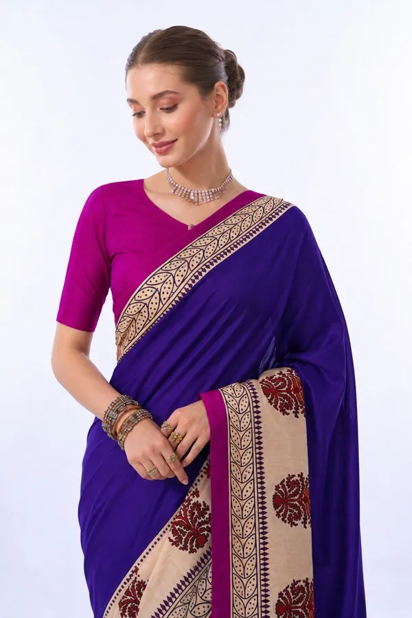 Leelavati_Printed_Floral_Print_Geometric_Print_Blocked_Printed_Daily_Wear_Pure_Cotton_Saree_Blue