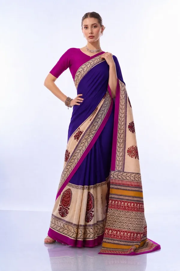 Leelavati_Printed_Floral_Print_Geometric_Print_Blocked_Printed_Daily_Wear_Pure_Cotton_Saree_Blue