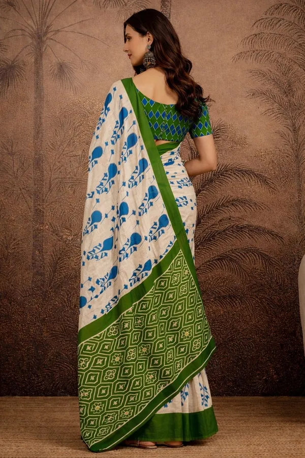 Leelavati_Printed_Floral_Print_Geometric_Print_Blocked_Printed_Daily_Wear_Pure_Cotton_Saree_Light_Blue_And_Green