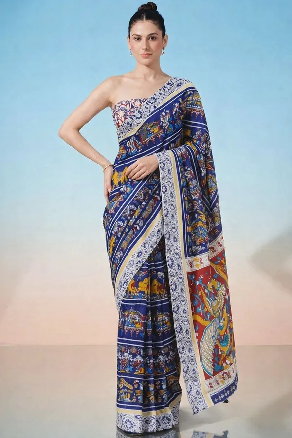 Leelavati_Printed_Floral_Print_Geometric_Print_Blocked_Printed_Daily_Wear_Pure_Cotton_Saree_Blue