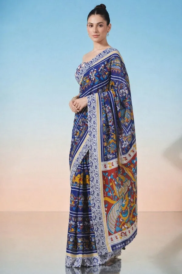 Leelavati_Printed_Floral_Print_Geometric_Print_Blocked_Printed_Daily_Wear_Pure_Cotton_Saree_Blue