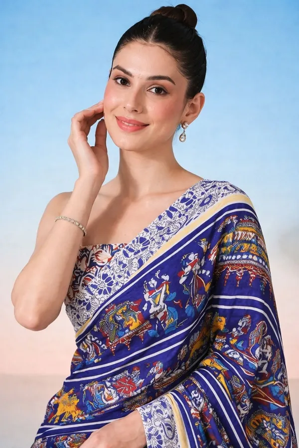 Leelavati_Printed_Floral_Print_Geometric_Print_Blocked_Printed_Daily_Wear_Pure_Cotton_Saree_Blue