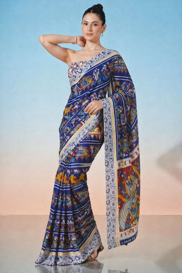Leelavati_Printed_Floral_Print_Geometric_Print_Blocked_Printed_Daily_Wear_Pure_Cotton_Saree_Blue