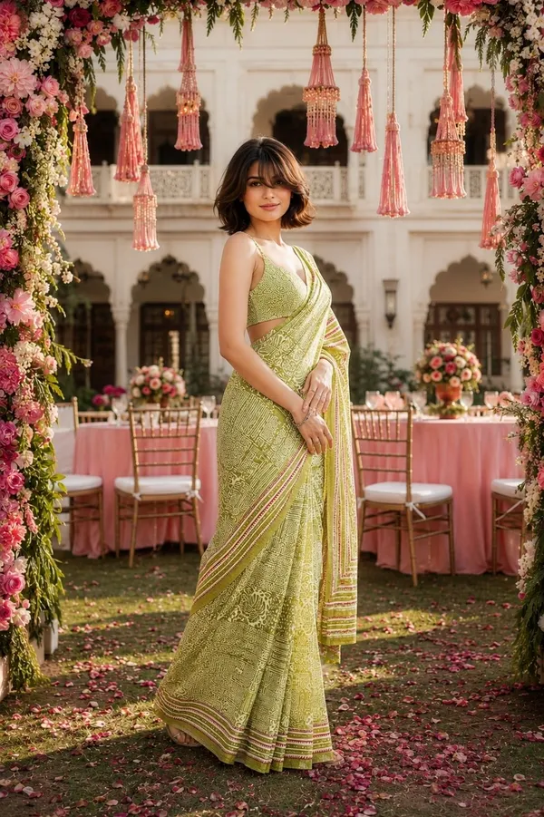 Leelavati_Printed_Floral_Print_Geometric_Print_Blocked_Printed_Daily_Wear_Pure_Cotton_Saree_Green