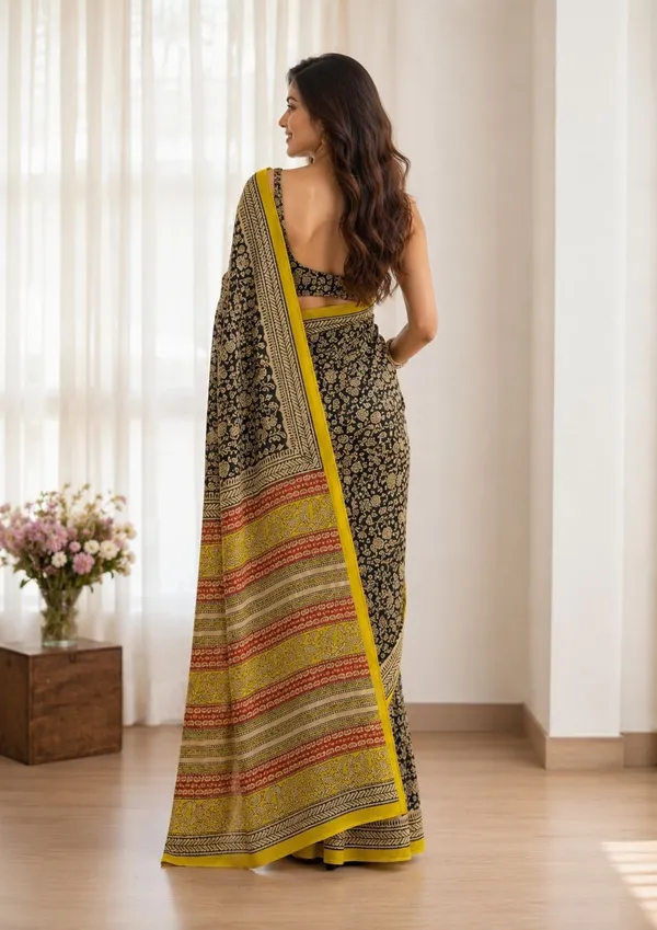 Leelavati_Printed_Floral_Print_Geometric_Print_Blocked_Printed_Daily_Wear_Pure_Cotton_Saree_Black