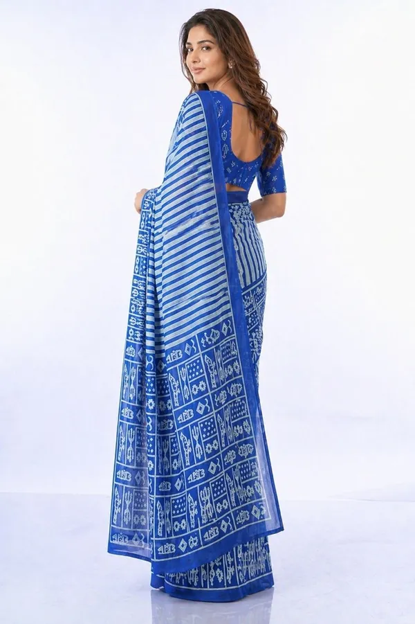 Leelavati_Printed_Floral_Print_Geometric_Print_Blocked_Printed_Daily_Wear_Pure_Cotton_Saree_Blue