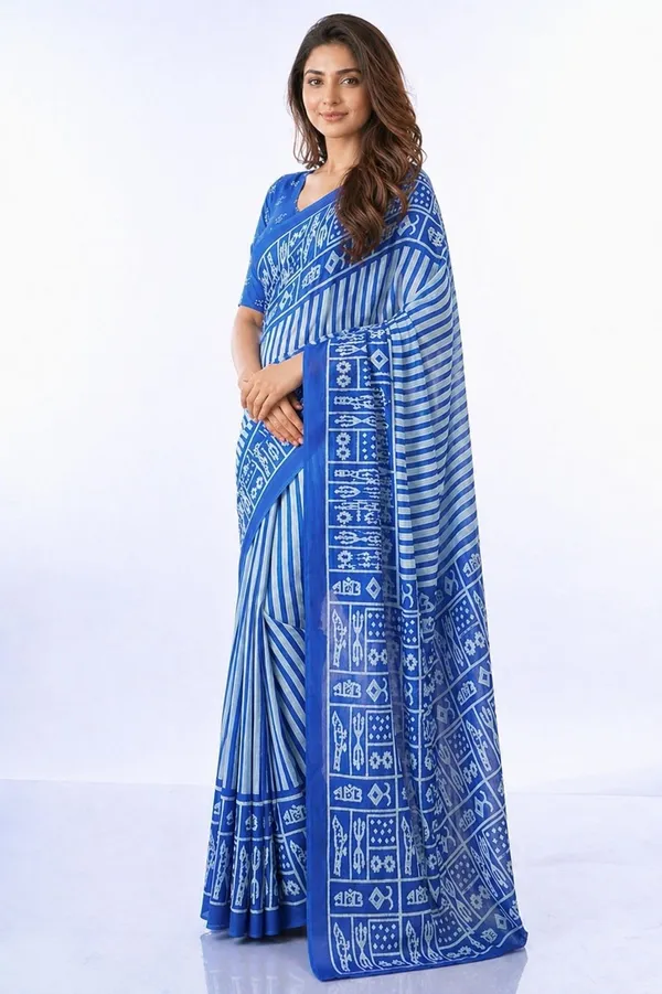 Leelavati_Printed_Floral_Print_Geometric_Print_Blocked_Printed_Daily_Wear_Pure_Cotton_Saree_Blue