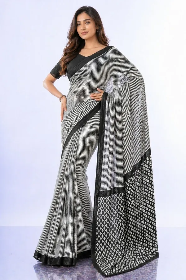 Leelavati_Printed_Floral_Print_Geometric_Print_Blocked_Printed_Daily_Wear_Pure_Cotton_Saree_Grey