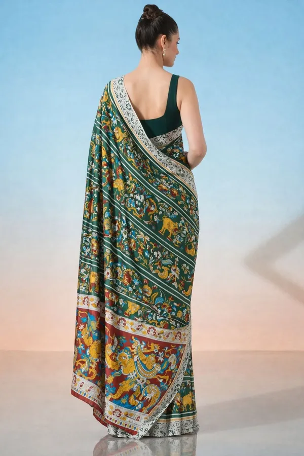 Leelavati_Printed_Floral_Print_Geometric_Print_Blocked_Printed_Daily_Wear_Pure_Cotton_Saree_Green