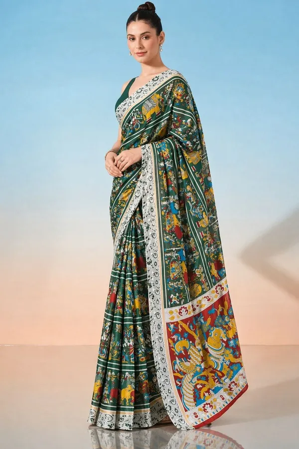 Leelavati_Printed_Floral_Print_Geometric_Print_Blocked_Printed_Daily_Wear_Pure_Cotton_Saree_Green