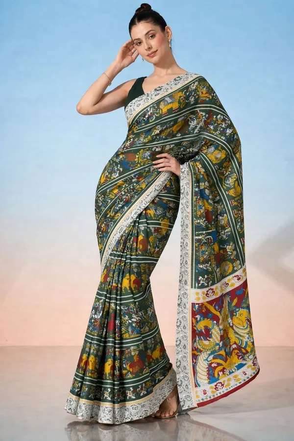 Leelavati_Printed_Floral_Print_Geometric_Print_Blocked_Printed_Daily_Wear_Pure_Cotton_Saree_Green