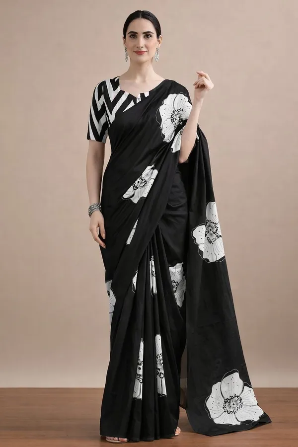 Leelavati_Printed_Floral_Print_Geometric_Print_Blocked_Printed_Daily_Wear_Pure_Cotton_Saree_Black