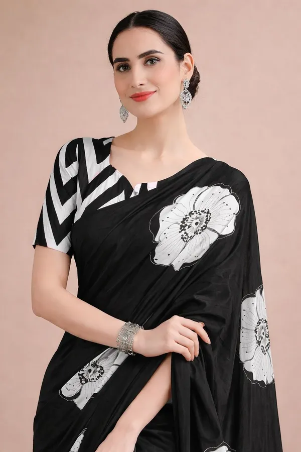 Leelavati_Printed_Floral_Print_Geometric_Print_Blocked_Printed_Daily_Wear_Pure_Cotton_Saree_Black