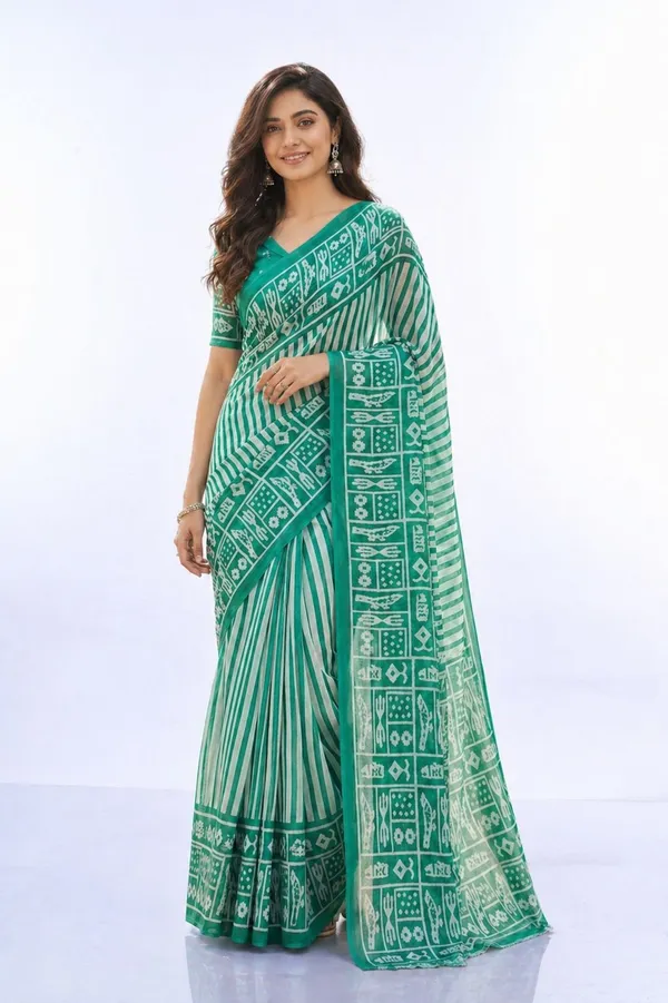 Leelavati_Printed_Floral_Print_Geometric_Print_Blocked_Printed_Daily_Wear_Pure_Cotton_Saree_Light_Green