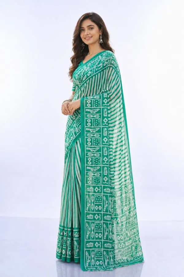 Leelavati_Printed_Floral_Print_Geometric_Print_Blocked_Printed_Daily_Wear_Pure_Cotton_Saree_Light_Green