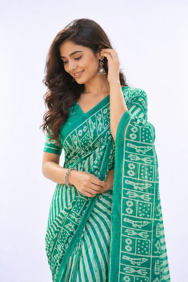 Leelavati_Printed_Floral_Print_Geometric_Print_Blocked_Printed_Daily_Wear_Pure_Cotton_Saree_Light_Green