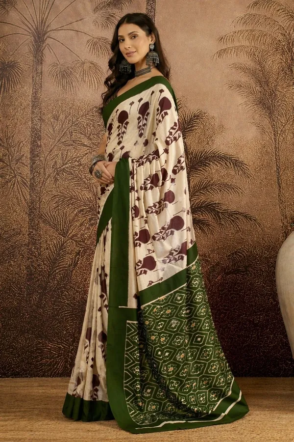Leelavati_Printed_Floral_Print_Geometric_Print_Blocked_Printed_Daily_Wear_Pure_Cotton_Saree_Brown_And_Green