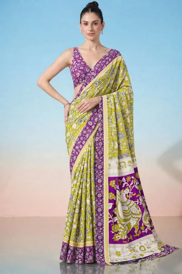 Leelavati_Printed_Floral_Print_Geometric_Print_Blocked_Printed_Daily_Wear_Pure_Cotton_Saree_Green