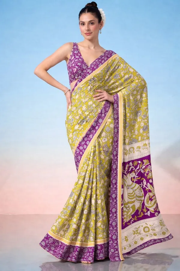 Leelavati_Printed_Floral_Print_Geometric_Print_Blocked_Printed_Daily_Wear_Pure_Cotton_Saree_Green