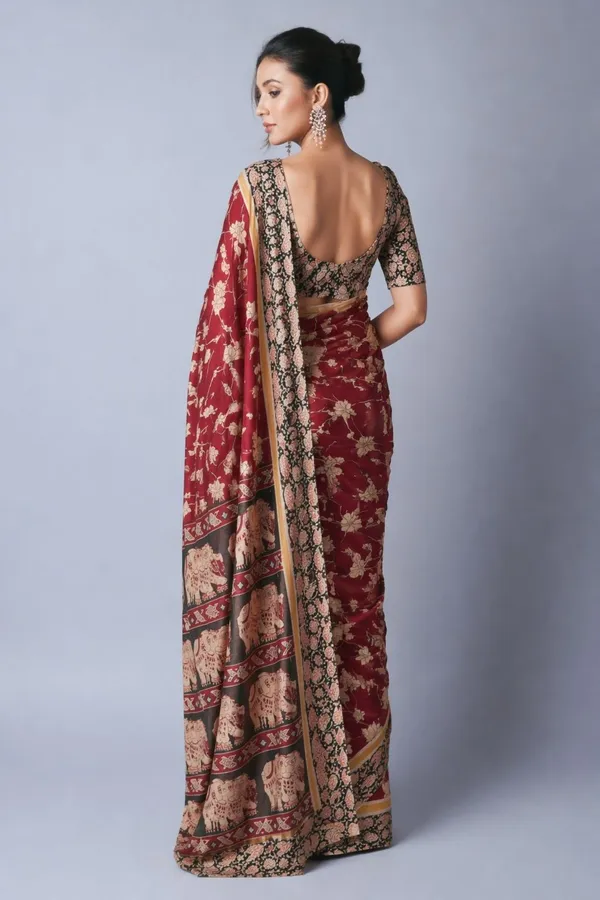 Leelavati_Printed_Floral_Print_Geometric_Print_Blocked_Printed_Daily_Wear_Pure_Cotton_Saree_Red