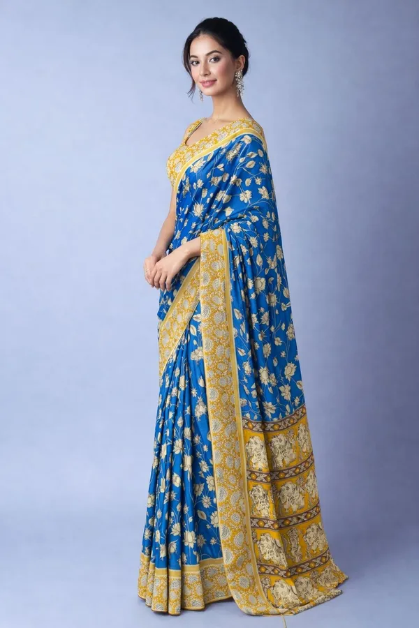 Leelavati_Printed_Floral_Print_Geometric_Print_Blocked_Printed_Daily_Wear_Pure_Cotton_Saree_Blue