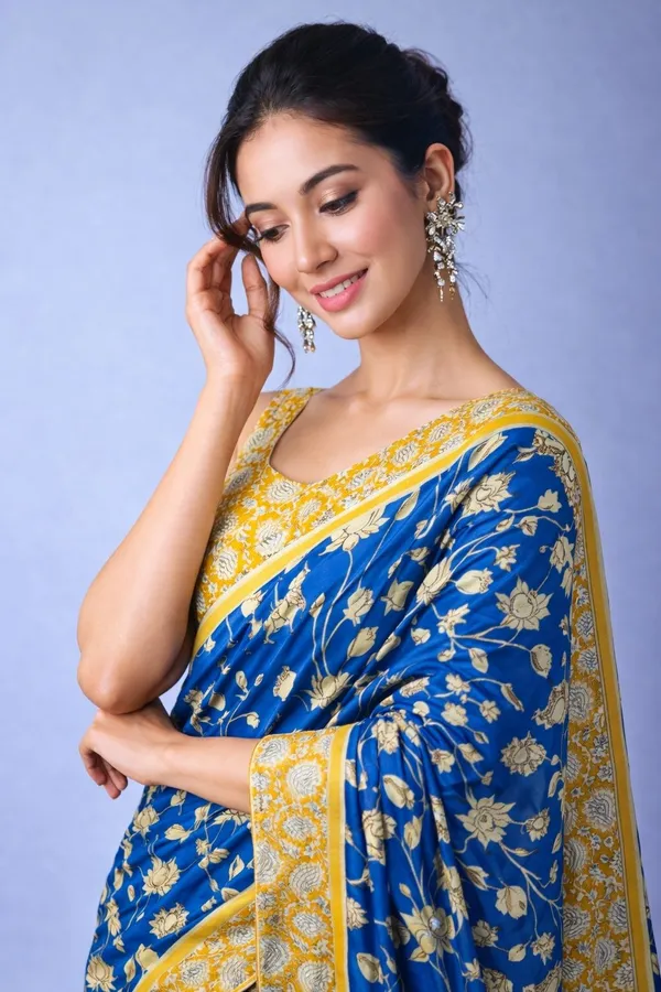 Leelavati_Printed_Floral_Print_Geometric_Print_Blocked_Printed_Daily_Wear_Pure_Cotton_Saree_Blue