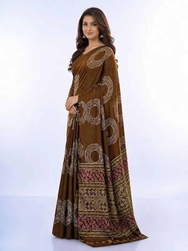 Leelavati_Printed_Floral_Print_Geometric_Print_Blocked_Printed_Daily_Wear_Pure_Cotton_Saree_Brown