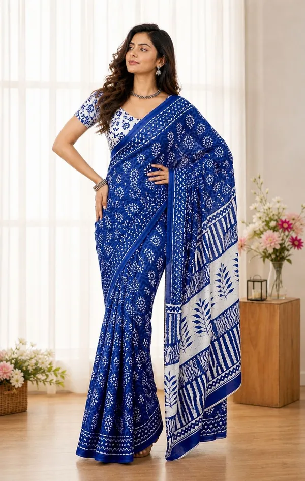 Leelavati_Printed_Floral_Print_Geometric_Print_Blocked_Printed_Daily_Wear_Pure_Cotton_Saree_Purple