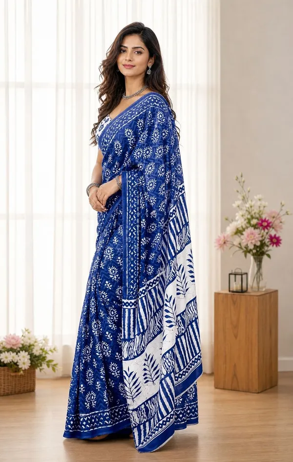 Leelavati_Printed_Floral_Print_Geometric_Print_Blocked_Printed_Daily_Wear_Pure_Cotton_Saree_Purple