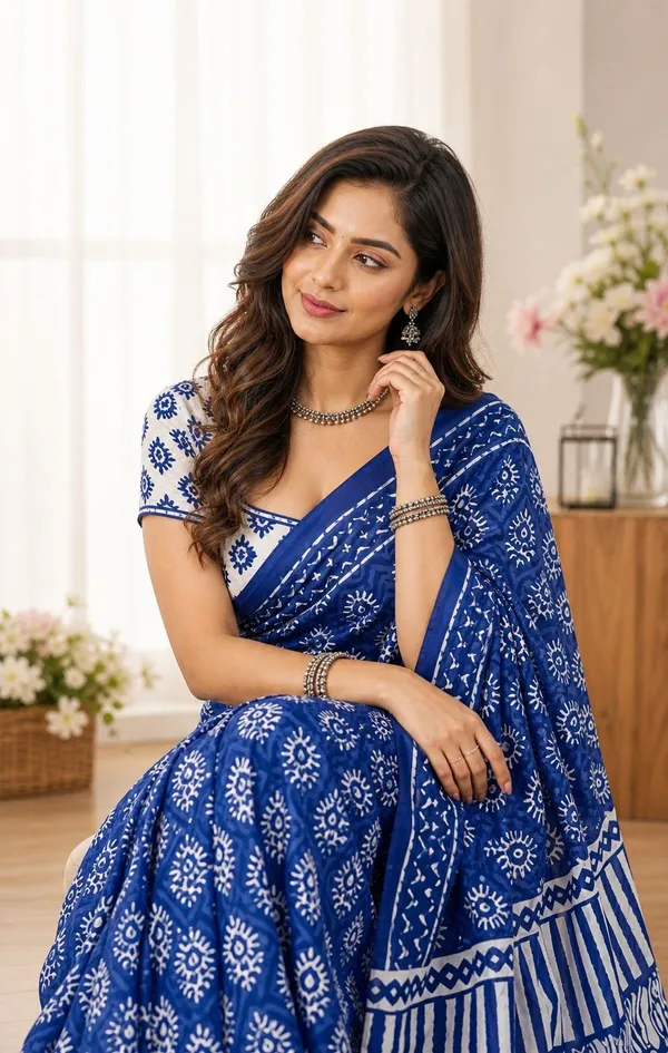 Leelavati_Printed_Floral_Print_Geometric_Print_Blocked_Printed_Daily_Wear_Pure_Cotton_Saree_Purple