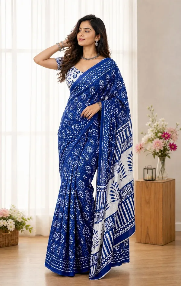 Leelavati_Printed_Floral_Print_Geometric_Print_Blocked_Printed_Daily_Wear_Pure_Cotton_Saree_Purple