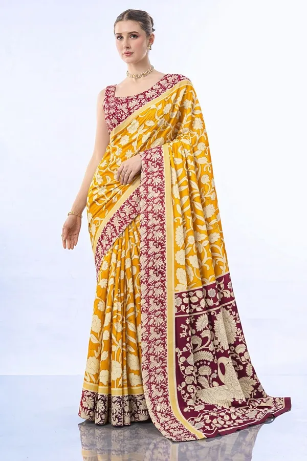 Leelavati_Printed_Floral_Print_Geometric_Print_Blocked_Printed_Daily_Wear_Pure_Cotton_Saree_Mustard