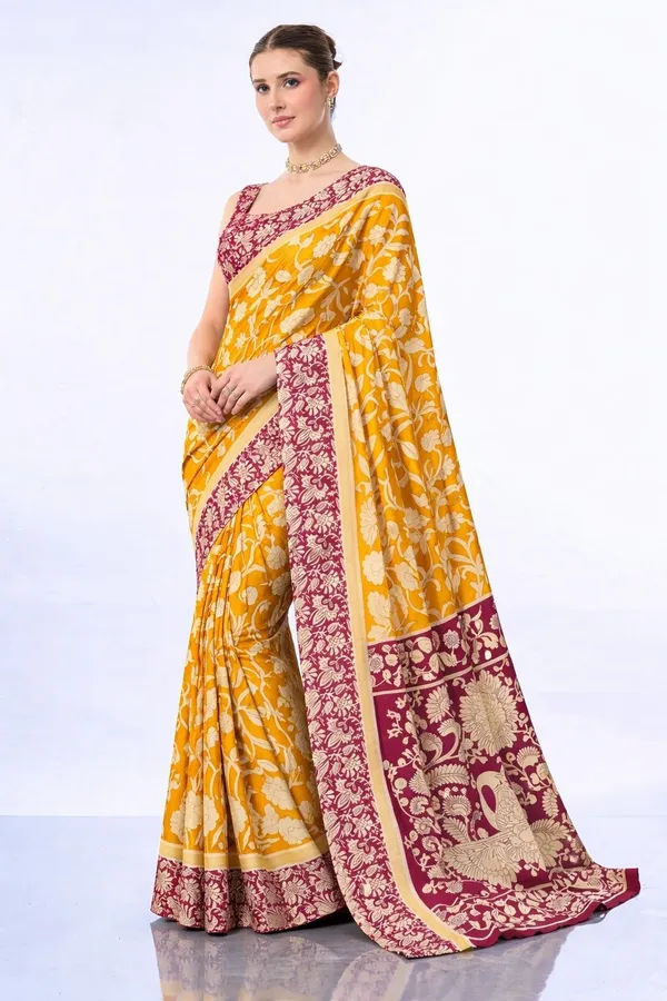 Leelavati_Printed_Floral_Print_Geometric_Print_Blocked_Printed_Daily_Wear_Pure_Cotton_Saree_Mustard