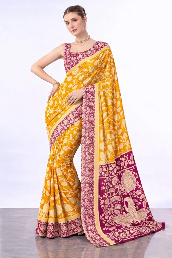 Leelavati_Printed_Floral_Print_Geometric_Print_Blocked_Printed_Daily_Wear_Pure_Cotton_Saree_Mustard