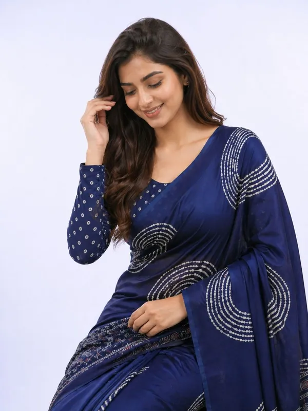 Leelavati_Printed_Floral_Print_Geometric_Print_Blocked_Printed_Daily_Wear_Pure_Cotton_Saree_Blue