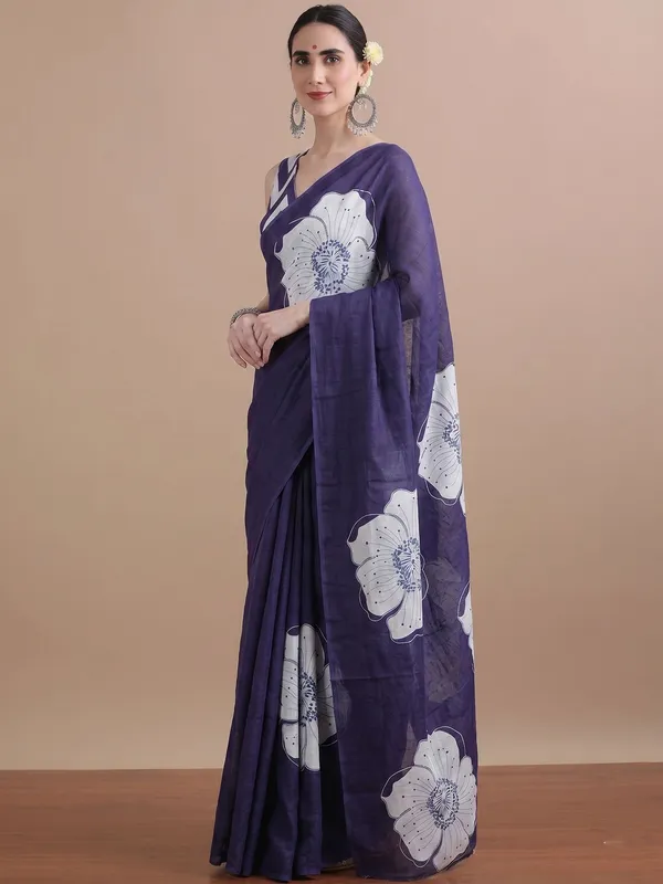 Leelavati_Printed_Floral_Print_Geometric_Print_Blocked_Printed_Daily_Wear_Pure_Cotton_Saree_Blue