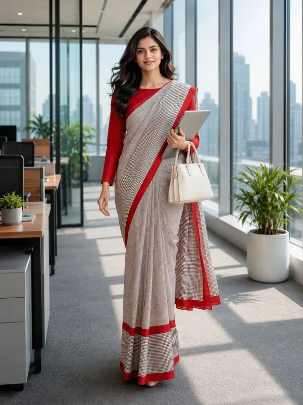 Leelavati_Printed_Floral_Print_Geometric_Print_Blocked_Printed_Daily_Wear_Pure_Cotton_Saree_Red
