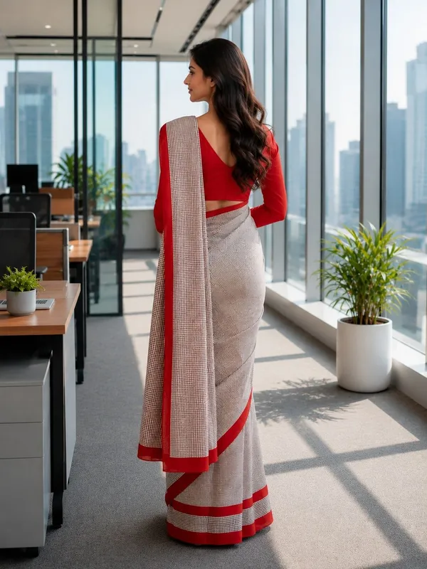 Leelavati_Printed_Floral_Print_Geometric_Print_Blocked_Printed_Daily_Wear_Pure_Cotton_Saree_Red