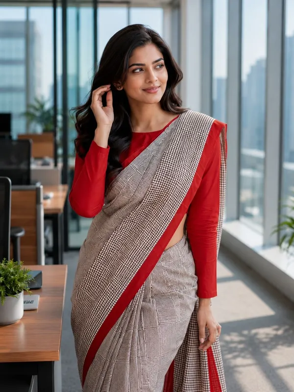 Leelavati_Printed_Floral_Print_Geometric_Print_Blocked_Printed_Daily_Wear_Pure_Cotton_Saree_Red
