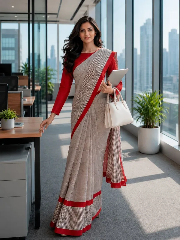Leelavati_Printed_Floral_Print_Geometric_Print_Blocked_Printed_Daily_Wear_Pure_Cotton_Saree_Red