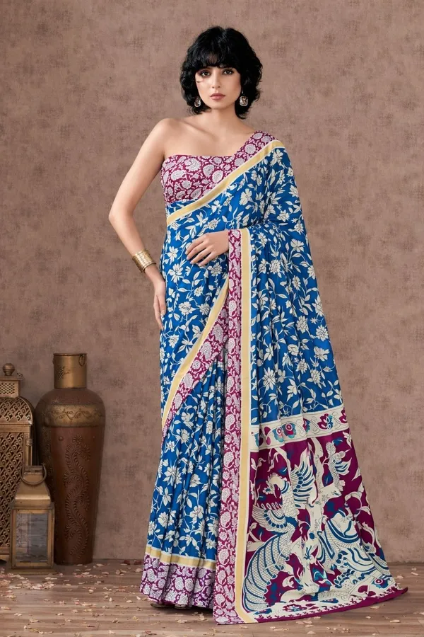 Leelavati_Printed_Floral_Print_Geometric_Print_Blocked_Printed_Daily_Wear_Pure_Cotton_Saree_Blue
