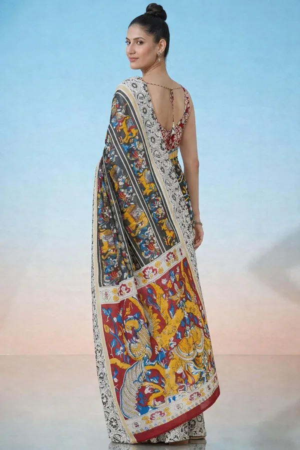 Leelavati_Printed_Floral_Print_Geometric_Print_Blocked_Printed_Daily_Wear_Pure_Cotton_Saree_Black