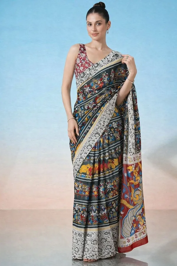 Leelavati_Printed_Floral_Print_Geometric_Print_Blocked_Printed_Daily_Wear_Pure_Cotton_Saree_Black