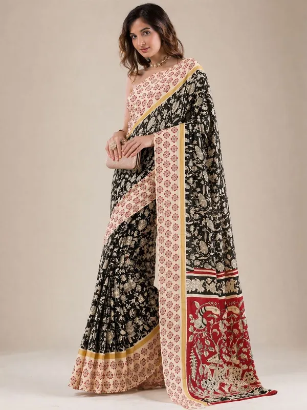 Leelavati_Printed_Floral_Print_Geometric_Print_Blocked_Printed_Daily_Wear_Pure_Cotton_Saree_Black